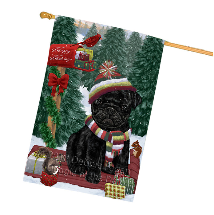 Merry Christmas Woodland Sled Pug Dog House Flag FLG55435