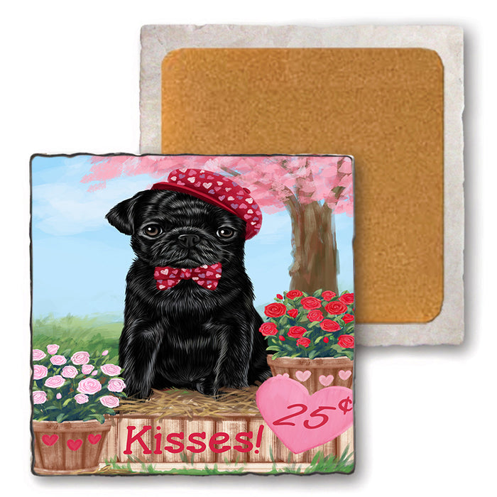 Rosie 25 Cent Kisses Pug Dog Set of 4 Natural Stone Marble Tile Coasters MCST50997