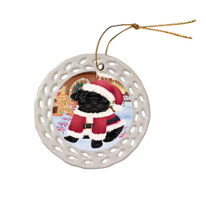 Christmas Gingerbread House Candyfest Pug Dog Ceramic Doily Ornament DPOR56844