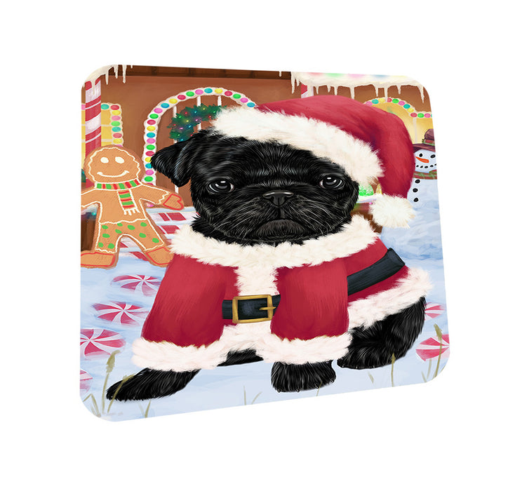 Christmas Gingerbread House Candyfest Pug Dog Coasters Set of 4 CST56446