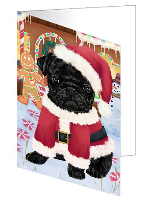 Christmas Gingerbread House Candyfest Pug Dog Handmade Artwork Assorted Pets Greeting Cards and Note Cards with Envelopes for All Occasions and Holiday Seasons GCD73979