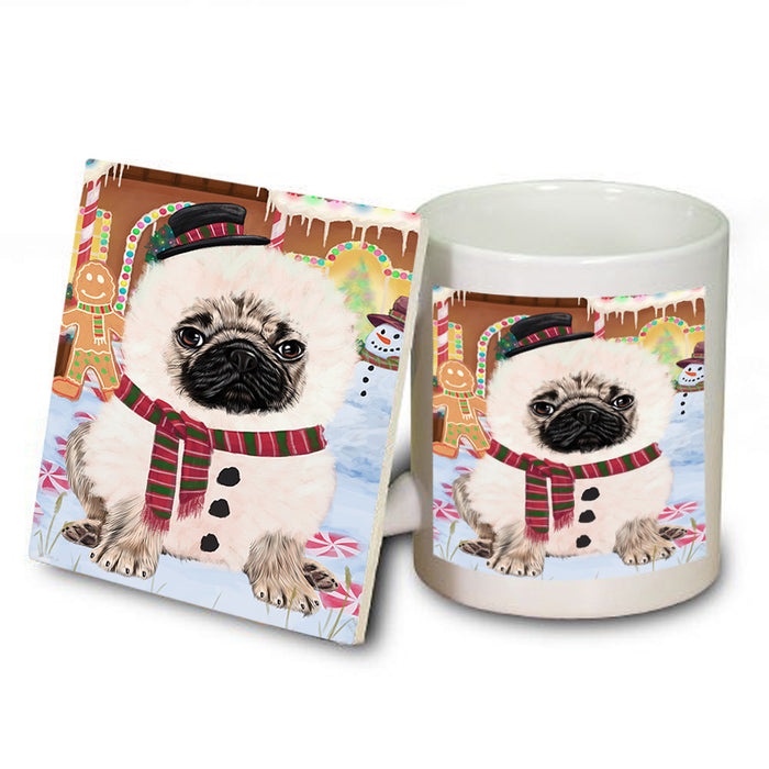 Christmas Gingerbread House Candyfest Pug Dog Mug and Coaster Set MUC56481