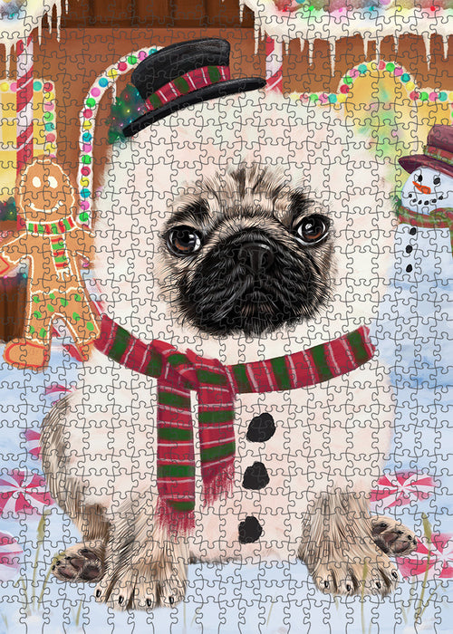 Christmas Gingerbread House Candyfest Pug Dog Puzzle with Photo Tin PUZL94156