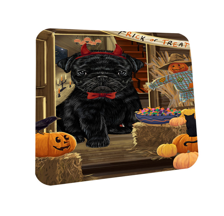 Enter at Own Risk Trick or Treat Halloween Pug Dog Coasters Set of 4 CST53190
