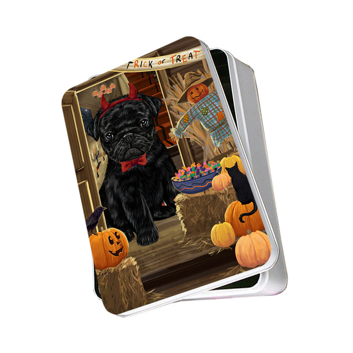Enter at Own Risk Trick or Treat Halloween Pug Dog Photo Storage Tin PITN53232