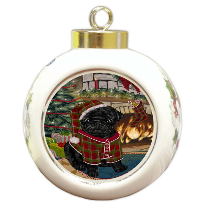The Stocking was Hung Pug Dog Round Ball Christmas Ornament RBPOR55929