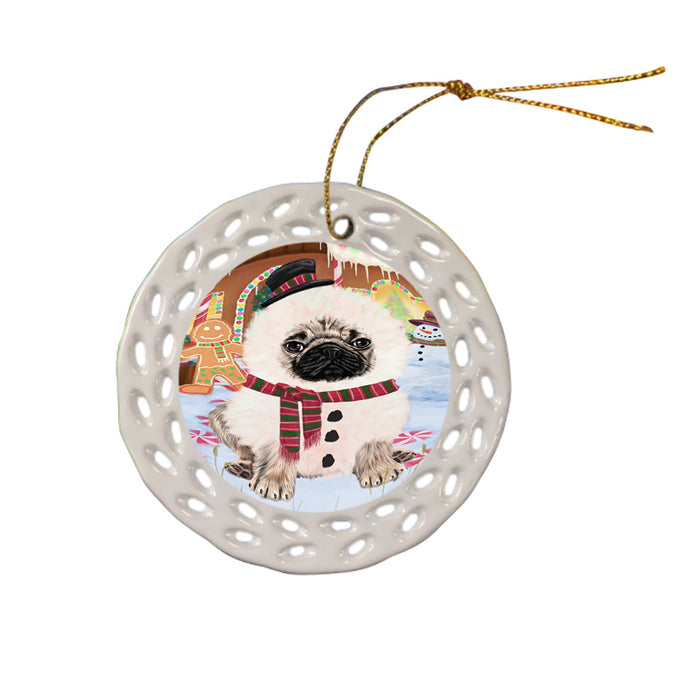 Christmas Gingerbread House Candyfest Pug Dog Ceramic Doily Ornament DPOR56845