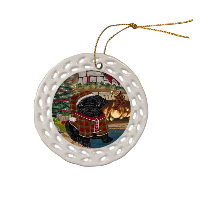 The Stocking was Hung Pug Dog Ceramic Doily Ornament DPOR55929