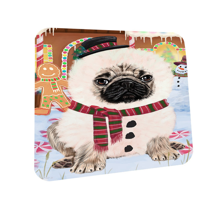 Christmas Gingerbread House Candyfest Pug Dog Coasters Set of 4 CST56447