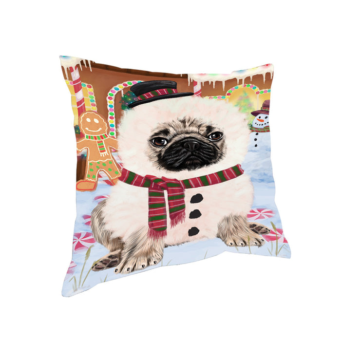 Christmas Gingerbread House Candyfest Pug Dog Pillow PIL80248