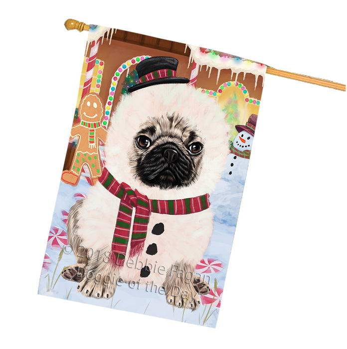 Christmas Gingerbread House Candyfest Pug Dog House Flag FLG57173