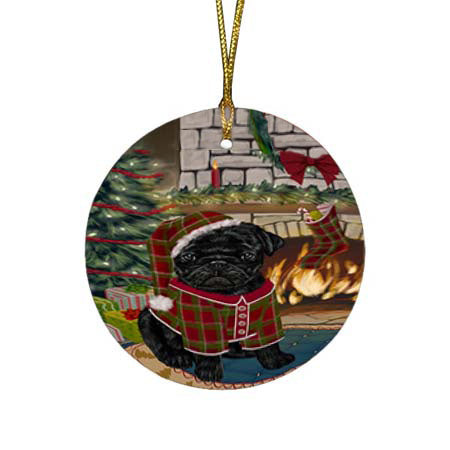 The Stocking was Hung Pug Dog Round Flat Christmas Ornament RFPOR55929