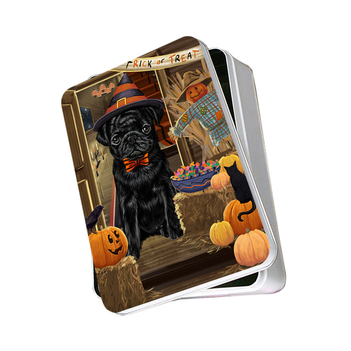 Enter at Own Risk Trick or Treat Halloween Pug Dog Photo Storage Tin PITN53233