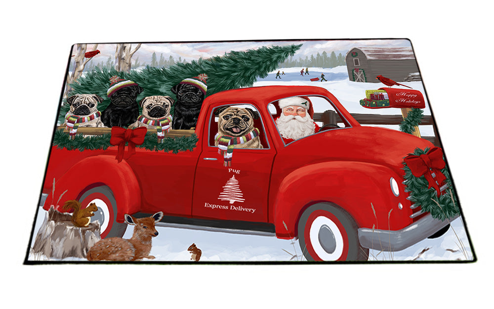 Christmas Santa Express Delivery Pugs Dog Family Floormat FLMS52458