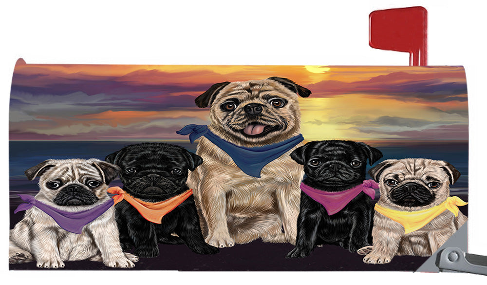 Family Sunset Portrait Pug Dogs Magnetic Mailbox Cover MBC48494