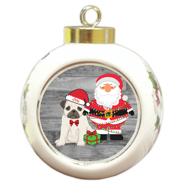 Custom Personalized Pug Dog With Santa Wrapped in Light Christmas Round Ball Ornament