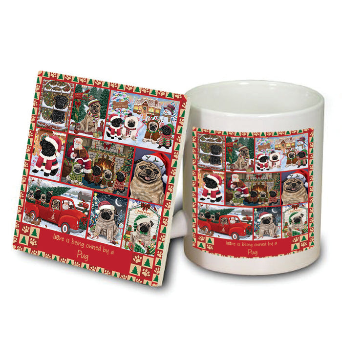 Love is Being Owned Christmas Pug Dogs Mug and Coaster Set MUC57237