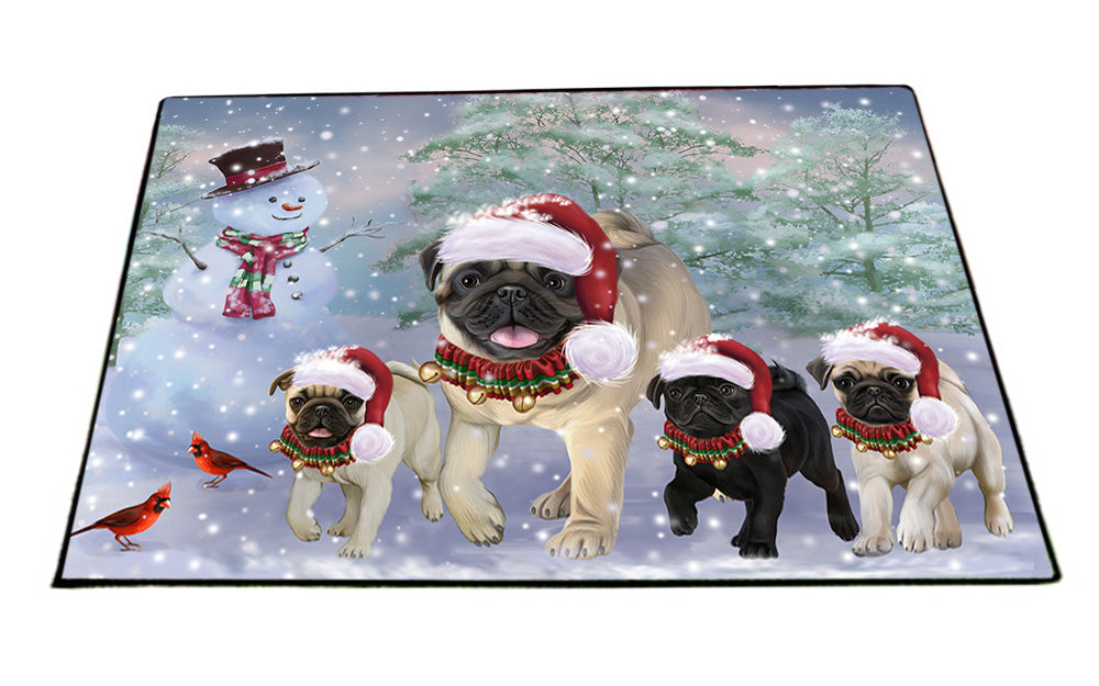 Christmas Running Family Pugs Dog Floormat FLMS53709