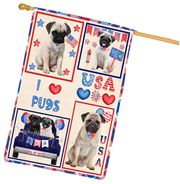 4th of July Independence Day I Love USA Pug Dogs House flag FLG66983