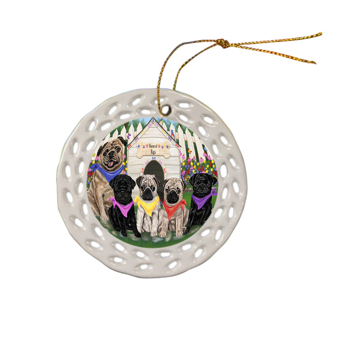 Spring Dog House Pugs Dog Ceramic Doily Ornament DPOR50888