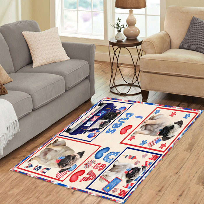 4th of July Independence Day I Love USA Pug Dogs Area Rug - Ultra Soft Cute Pet Printed Unique Style Floor Living Room Carpet Decorative Rug for Indoor Gift for Pet Lovers