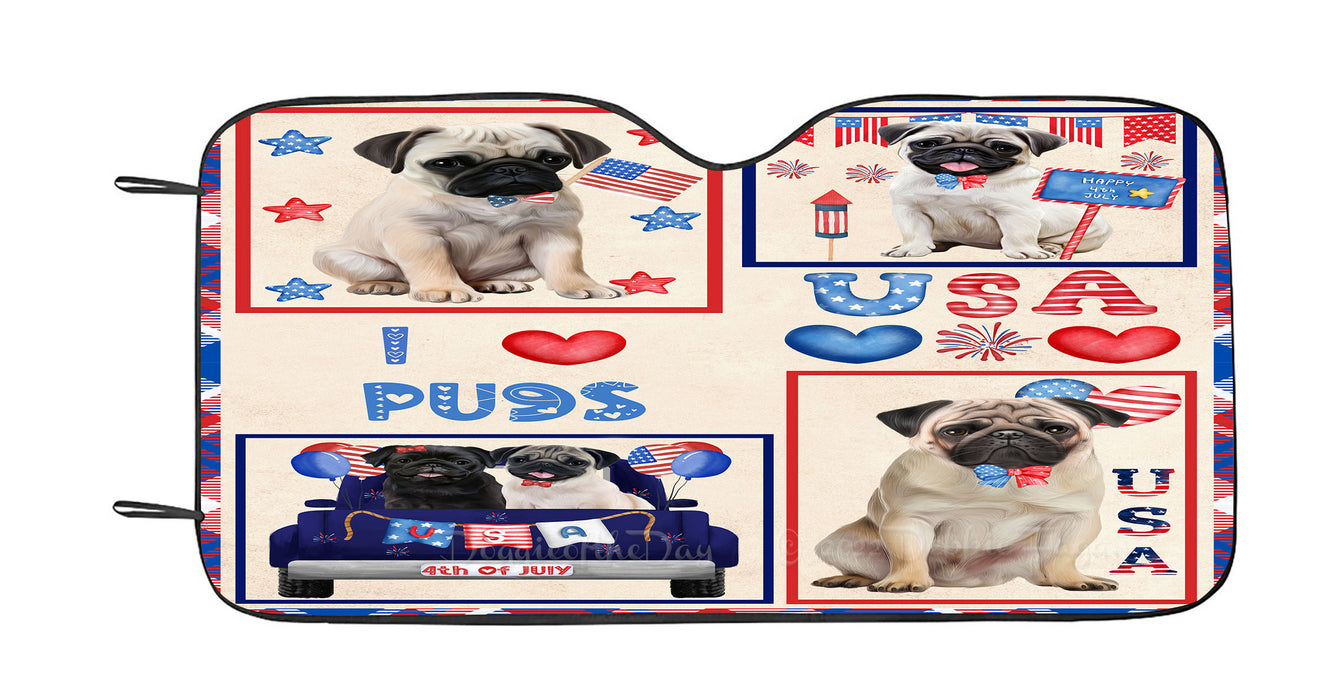 4th of July Independence Day I Love USA Pug Dogs Car Sun Shade Cover Curtain