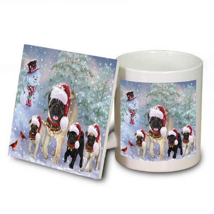 Christmas Running Family Pugs Dog Mug and Coaster Set MUC56631
