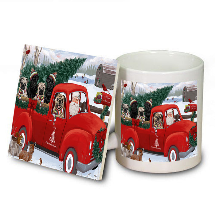 Christmas Santa Express Delivery Pugs Dog Family Mug and Coaster Set MUC55049