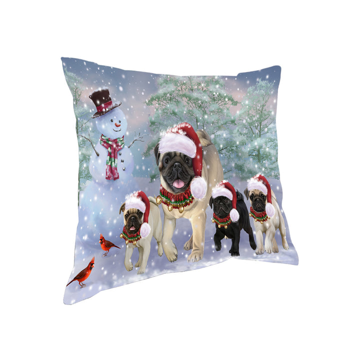 Christmas Running Family Pugs Dog Pillow PIL80848