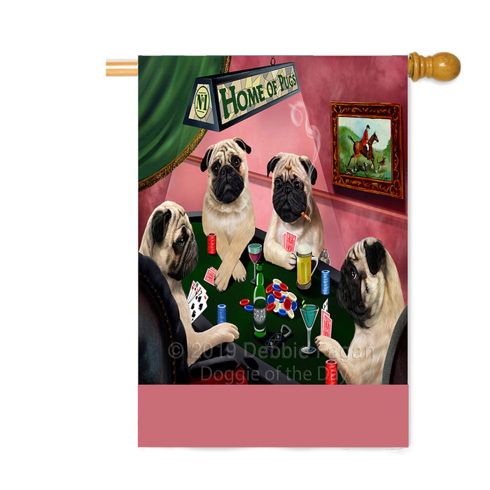Personalized Home of Pugs Dogs Four Dogs Playing Poker Custom House Flag FLG-DOTD-A60344