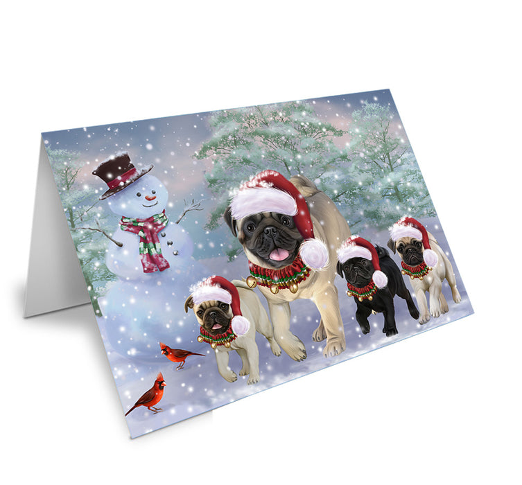 Christmas Running Family Pugs Dog Handmade Artwork Assorted Pets Greeting Cards and Note Cards with Envelopes for All Occasions and Holiday Seasons GCD74432