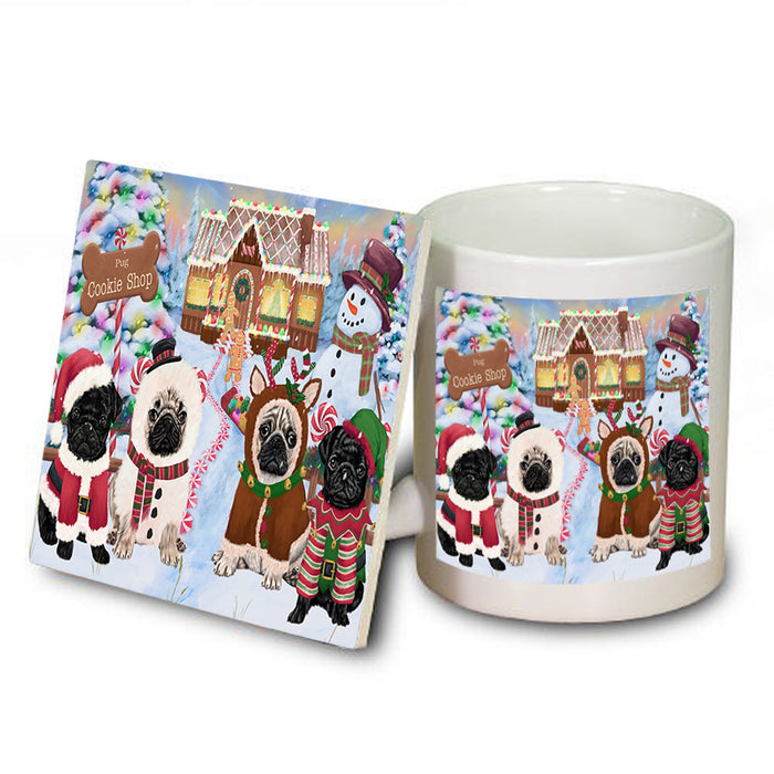 Holiday Gingerbread Cookie Shop Pugs Dog Mug and Coaster Set MUC56504