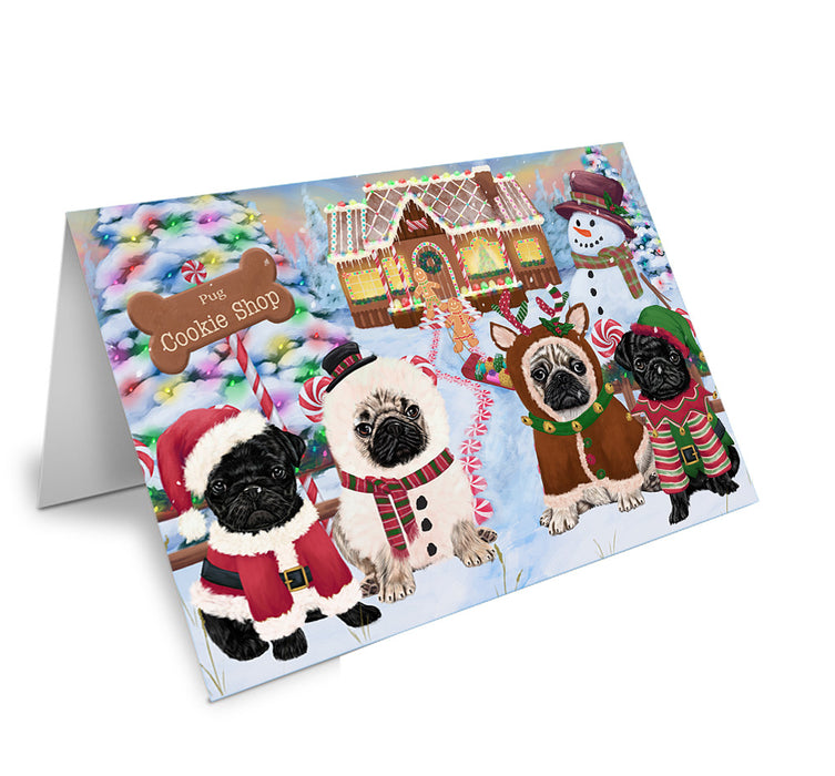 Holiday Gingerbread Cookie Shop Pugs Dog Handmade Artwork Assorted Pets Greeting Cards and Note Cards with Envelopes for All Occasions and Holiday Seasons GCD74051