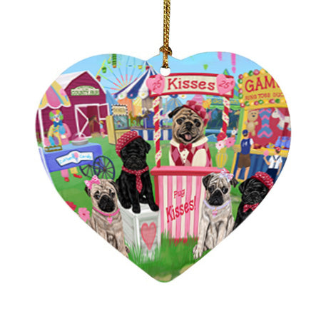 Carnival Kissing Booth Pugs Dog Heart Christmas Ornament HPOR56271