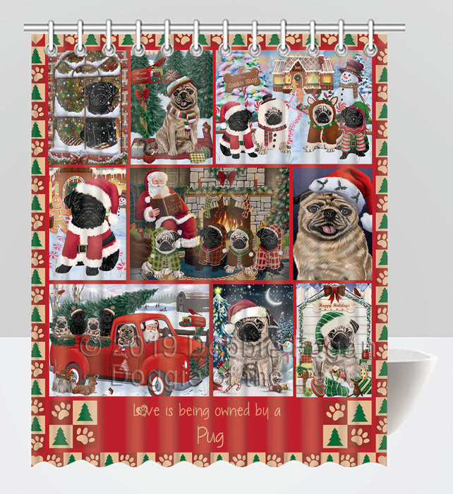 Love is Being Owned Christmas Pug Dogs Shower Curtain
