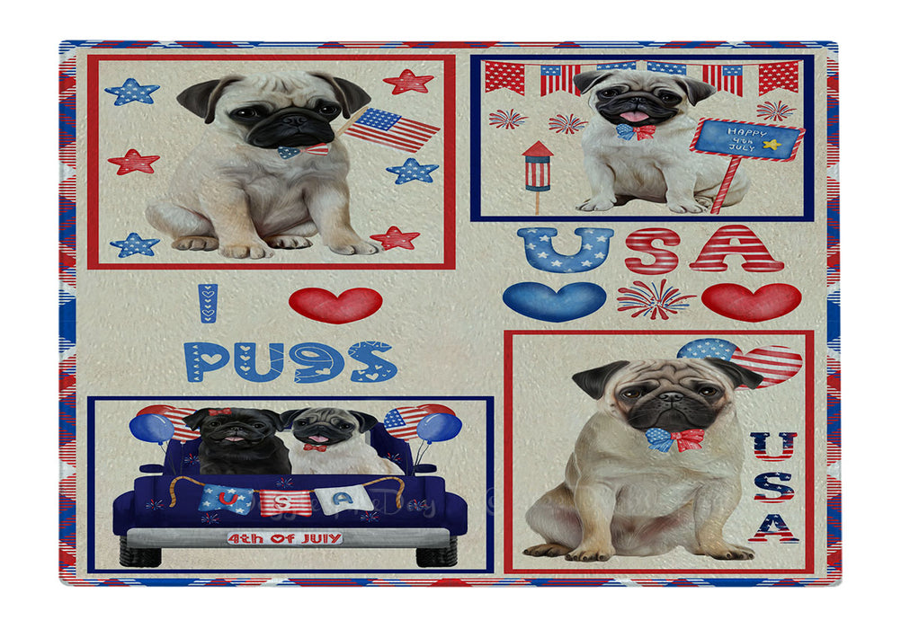 4th of July Independence Day I Love USA Pug Dogs Cutting Board - For Kitchen - Scratch & Stain Resistant - Designed To Stay In Place - Easy To Clean By Hand - Perfect for Chopping Meats, Vegetables