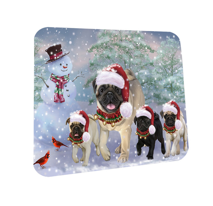 Christmas Running Family Pugs Dog Coasters Set of 4 CST56597