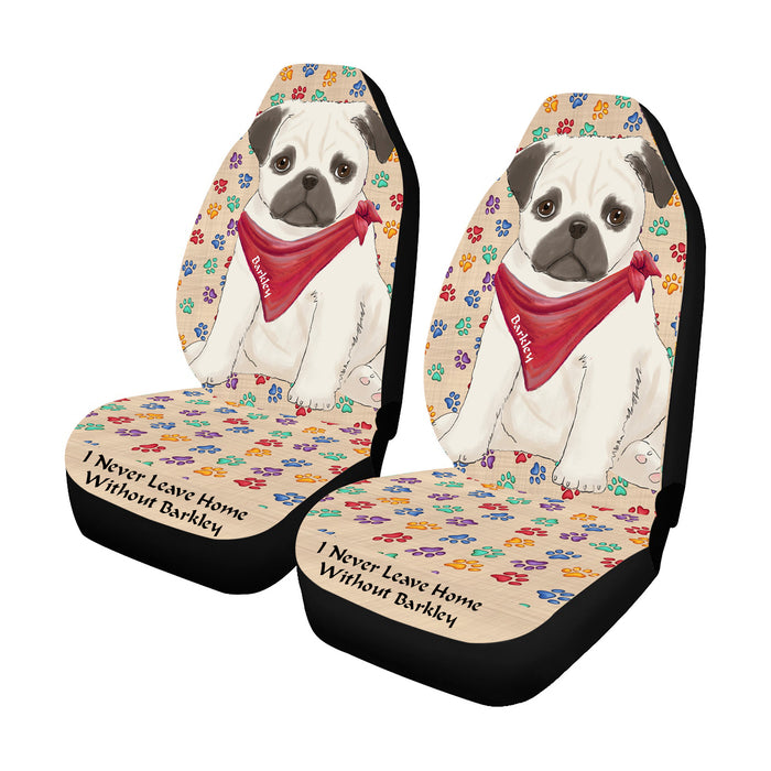 Personalized I Never Leave Home Paw Print Pug Dogs Pet Front Car Seat Cover (Set of 2)