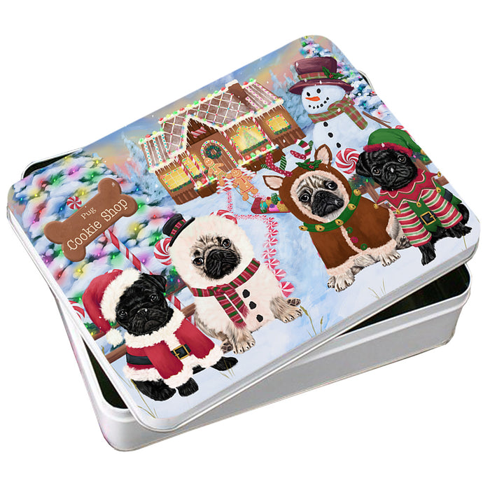 Holiday Gingerbread Cookie Shop Pugs Dog Photo Storage Tin PITN56455