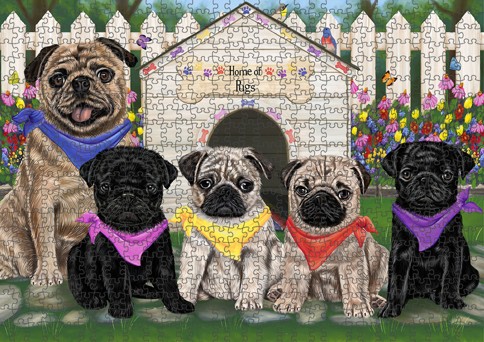 Spring Dog House Pugs Dog Puzzle with Photo Tin PUZL54450