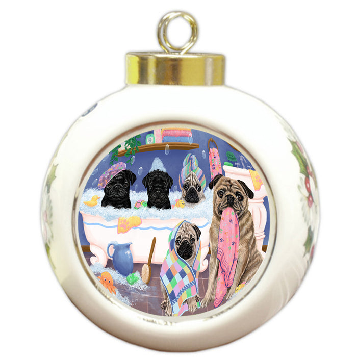 Rub A Dub Dogs In A Tub Pugs Dog Round Ball Christmas Ornament RBPOR57167