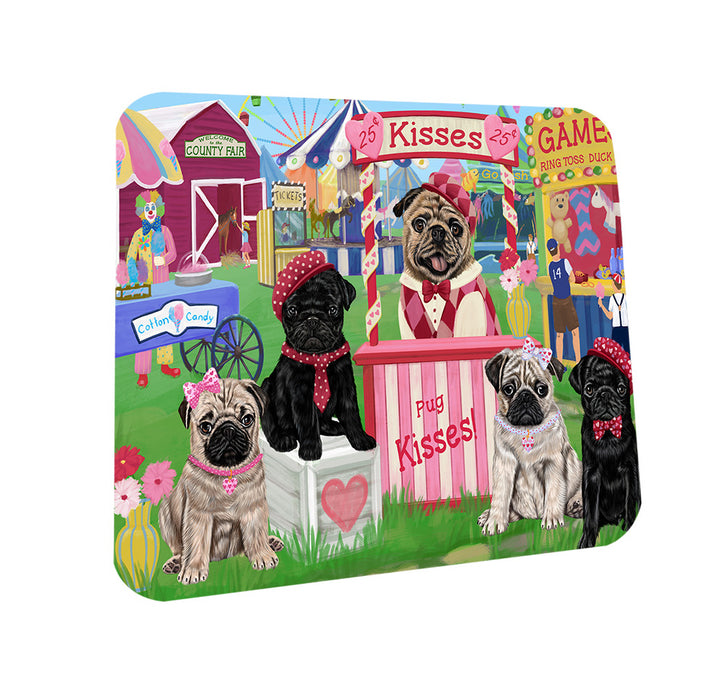 Carnival Kissing Booth Pugs Dog Coasters Set of 4 CST55873
