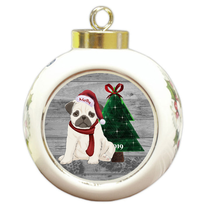 Custom Personalized Pug Dog Glassy Classy Christmas Round Ball Ornament