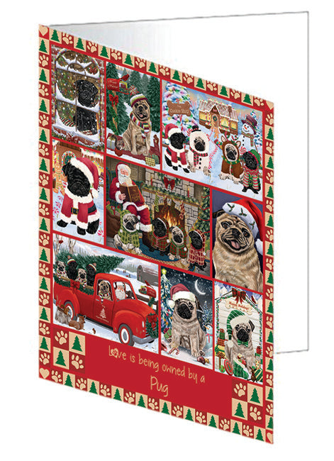 Love is Being Owned Christmas Pug Dogs Handmade Artwork Assorted Pets Greeting Cards and Note Cards with Envelopes for All Occasions and Holiday Seasons GCD78962
