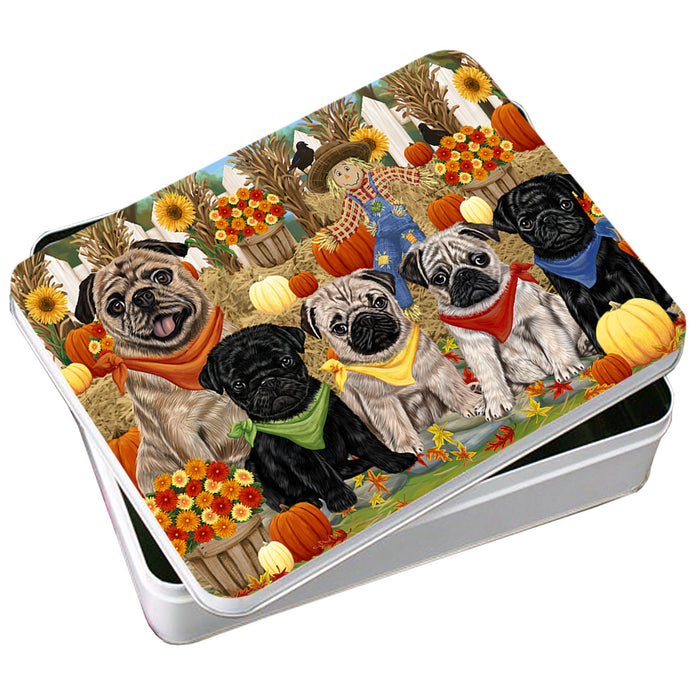 Fall Festive Gathering Pugs Dog with Pumpkins Photo Storage Tin PITN50795