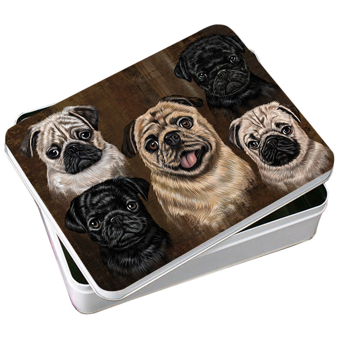 Rustic 5 Pug Dog Photo Storage Tin PITN54086