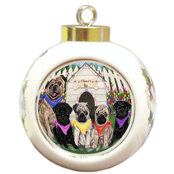Spring Dog House Pugs Dog Round Ball Christmas Ornament RBPOR50888