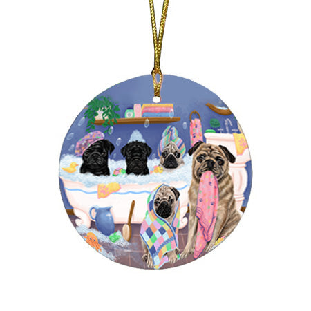 Rub A Dub Dogs In A Tub Pugs Dog Round Flat Christmas Ornament RFPOR57167