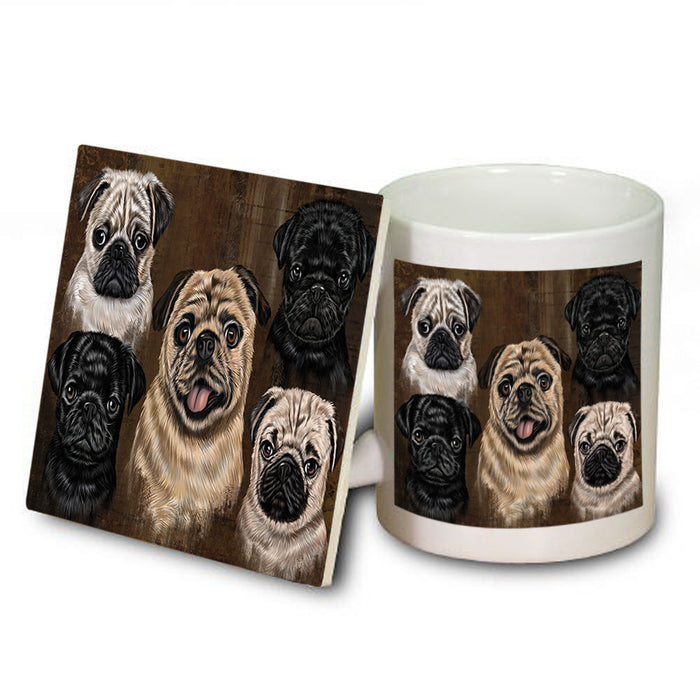 Rustic 5 Pug Dog Mug and Coaster Set MUC54135