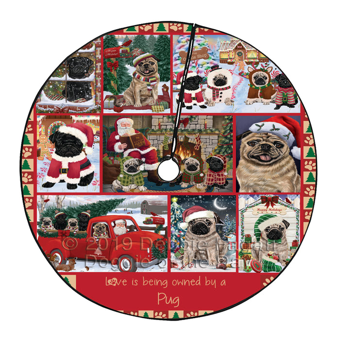 Love is Being Owned Christmas Pug Dogs Tree Skirt